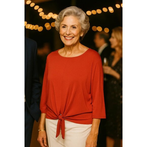 J. Jill size XL Tie Front Long Sleeve Blouse in Red Women's - Picture 1 of 5